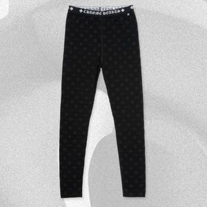 CHROME HEARTS- BLACK COTTON LEGGINGS WITH GRAY MULTILOGO